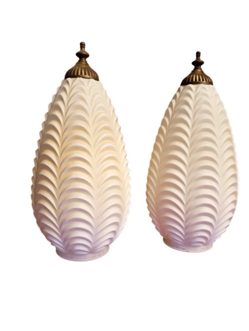 Mid Century White Ruffled Drapery Light Shades Frosted Hollywood Regency